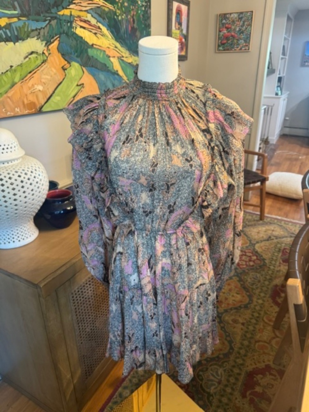 Ulla Johnson Floral Silk Blend Ruffle Puff Sleeve Mini Dress Size 4